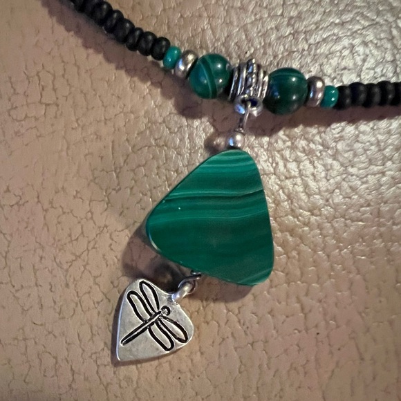 Jewelry - Malachite Beaded Choker with Dragon Fly Charm